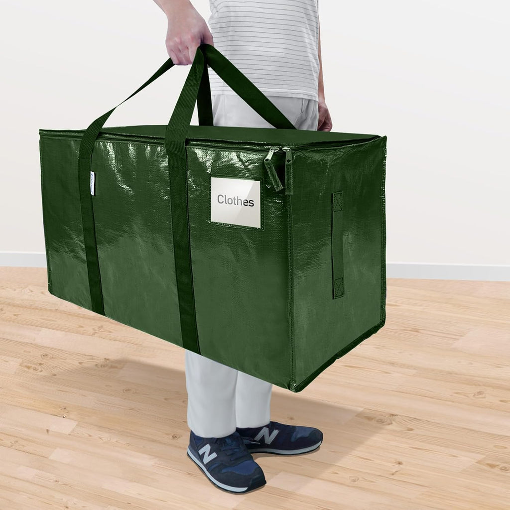 TICONN Extra Large Heavy-Duty Moving Bags - Durable Storage with Zippers & Handles | 8 Pack, Olive