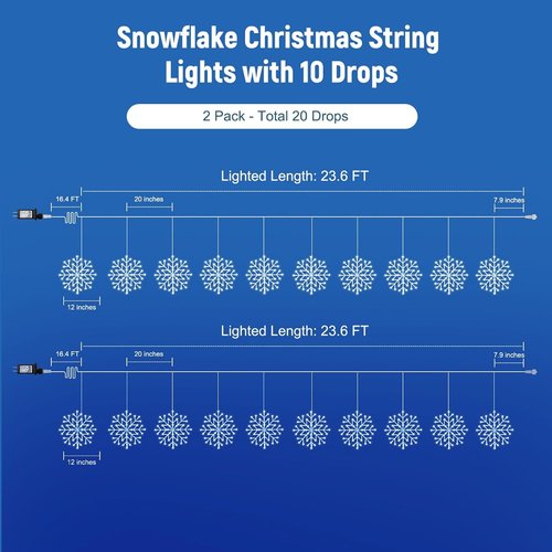 Brightown Christmas Snowflake Icicle Lights - 23.6ft 10 Drops | 480 LED Outdoor & Indoor Decor