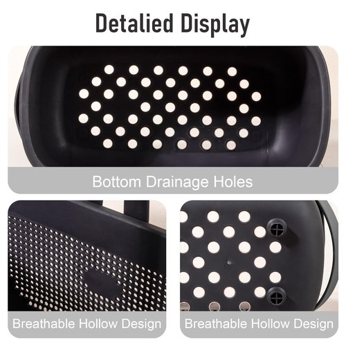 JiatuA Plastic Storage Basket with Handle Portable Shower Caddy Tote Organizer Basket Bin for Bathroom Kitchen Dorm Room Bedroom, Black
