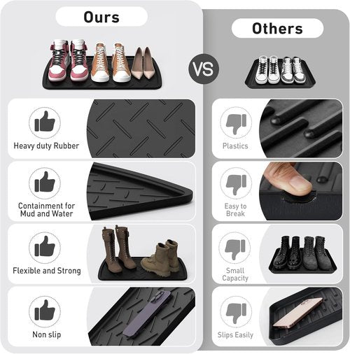 Boot Trays Heavy-Duty Rubber Mat - Waterproof Shoe Tray for Entryway | Multi-Purpose 27.56 x 15.75 Inch