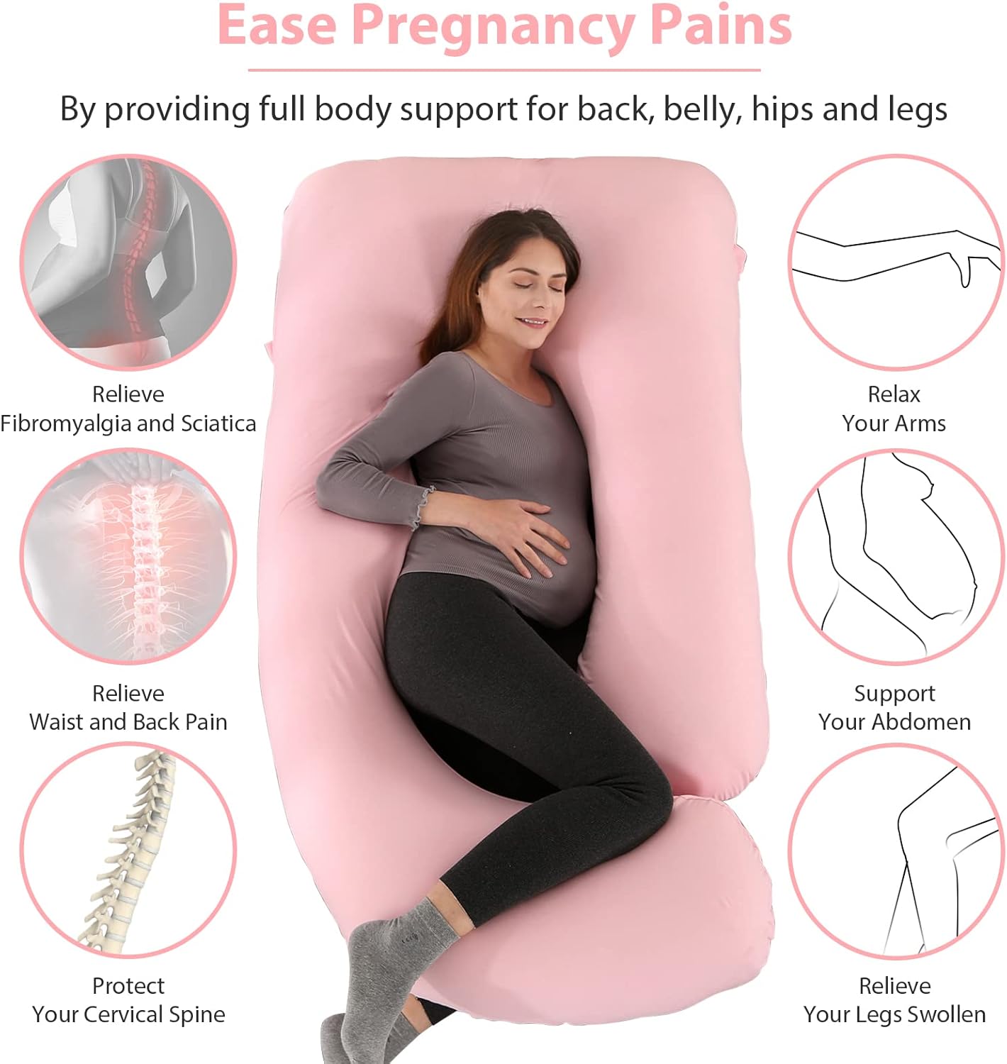 Victostar U-Shaped Pregnancy Pillow - 57 Inches Full Body Support for Back, Hips, Legs & Belly