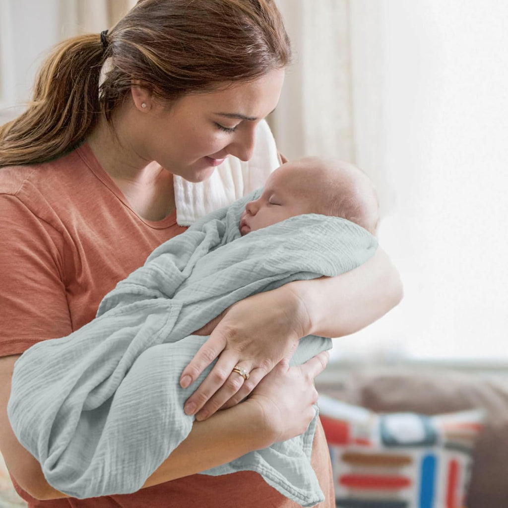 Bearmoss Muslin Swaddle Blankets - Soft & Breathable Baby Blankets | 40 x 38 Inches, 3 Pack (Cloud)