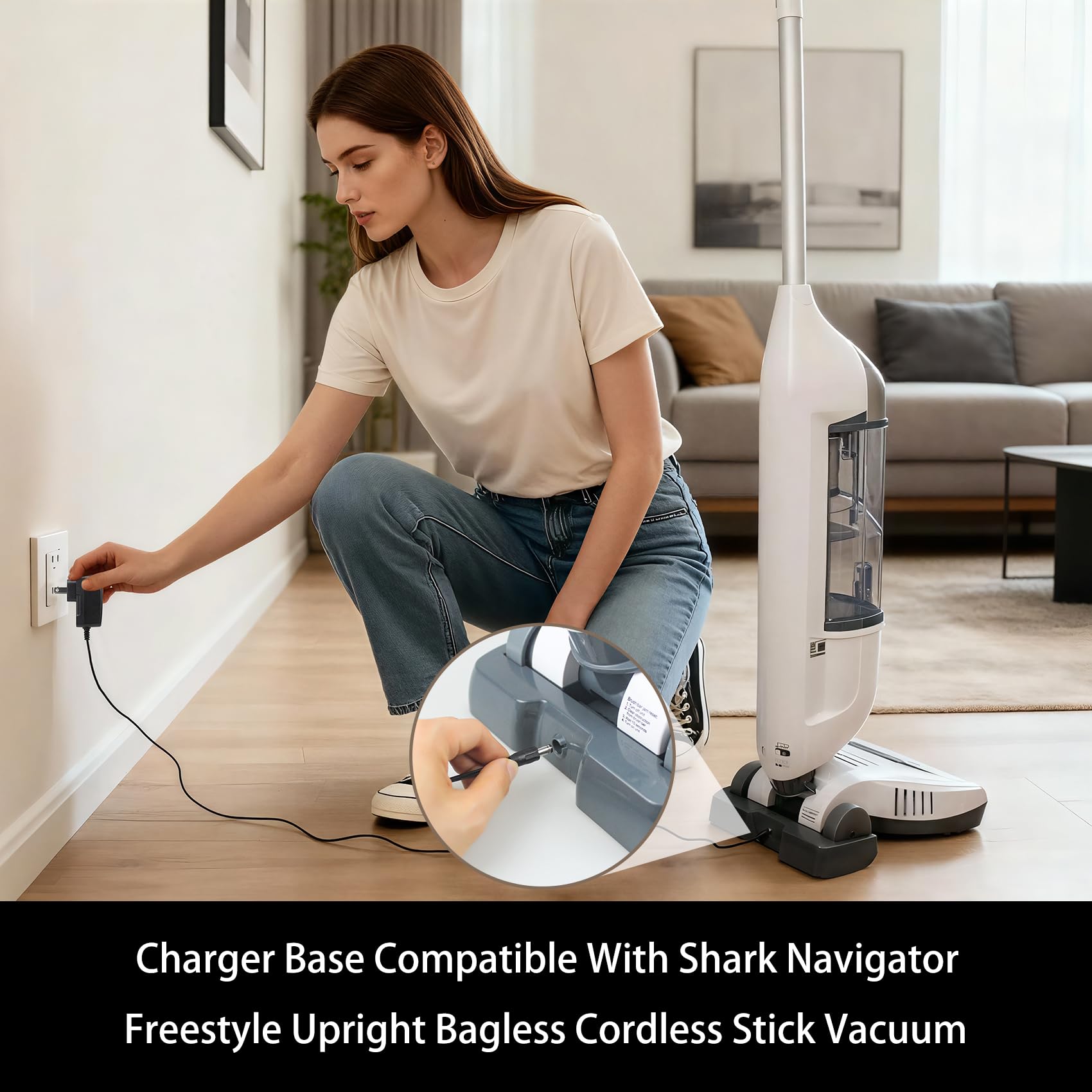 CPAI Charger Base Compatible with Shark SV1106 SV1114 SV1112 SV1107 SV1100 Navigator Freestyle Upright Bagless Cordless Stick Vacuum (Base + Cable)