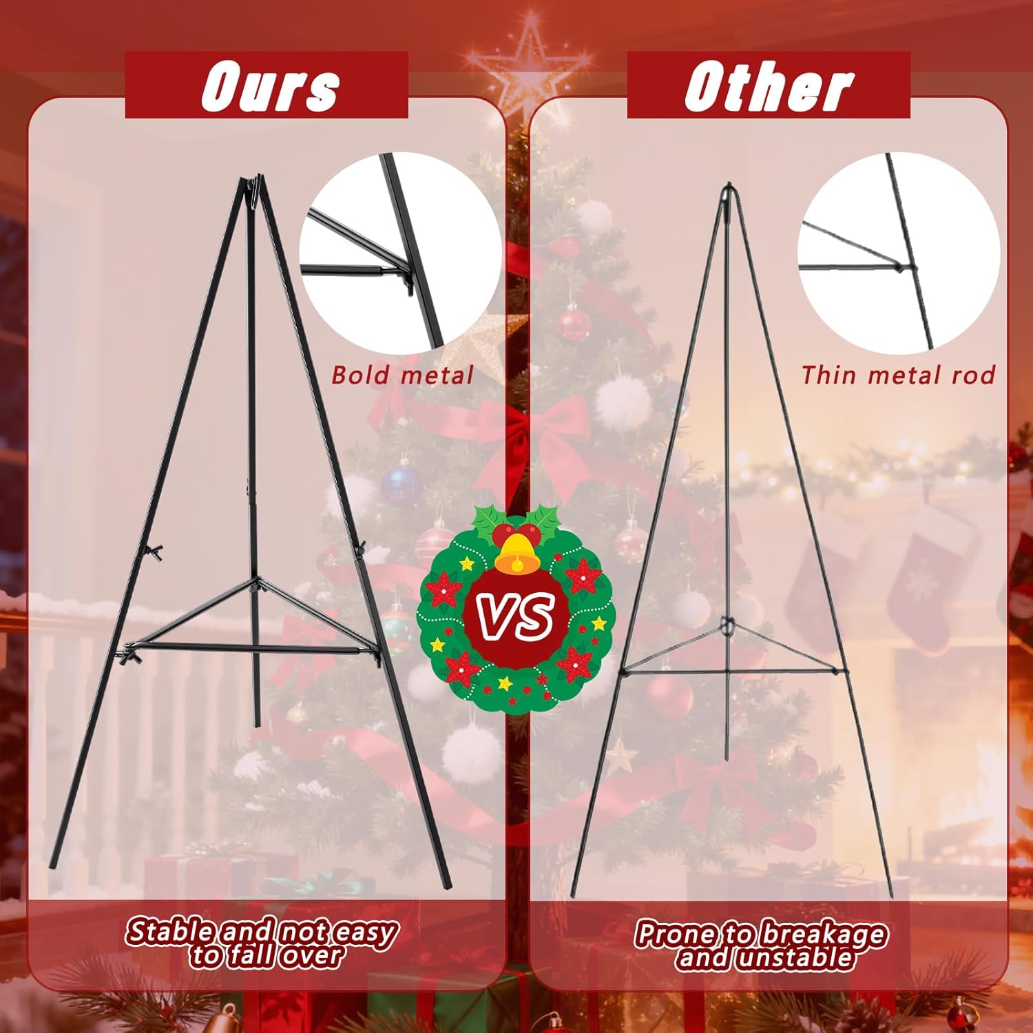 Skiennix Christmas Metal Wreath Stand Holder - Detachable Design for Indoor/Outdoor Use | 2 Pcs Set