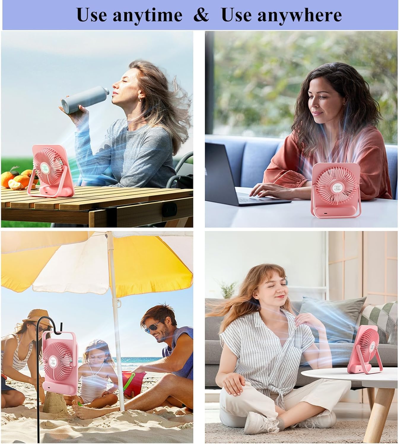 WHATOOK Small Desk Fan Personal Fans: 5000mah 25 Hours Battery Office Quiet Mini Desktop Fan Portable Rechargeable Travel Essentials (Purple, 2000 mAh)
