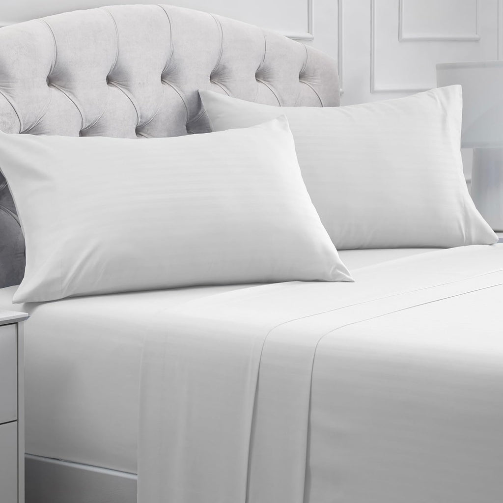 Mellanni King Sheets Set - 4 PC Hotel Luxury Bedding | Extra Soft, Cooling, Wrinkle & Stain Resistant (King, Striped White)