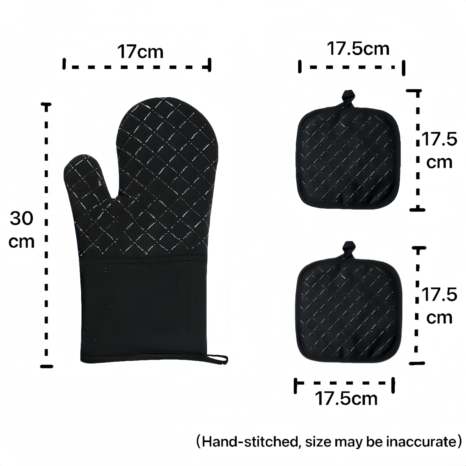 Skiennix Oven Mitts Set - 4-Piece Heat Resistant Kitchen Mitts & Pan Racks | Non-Slip Silicone, Black