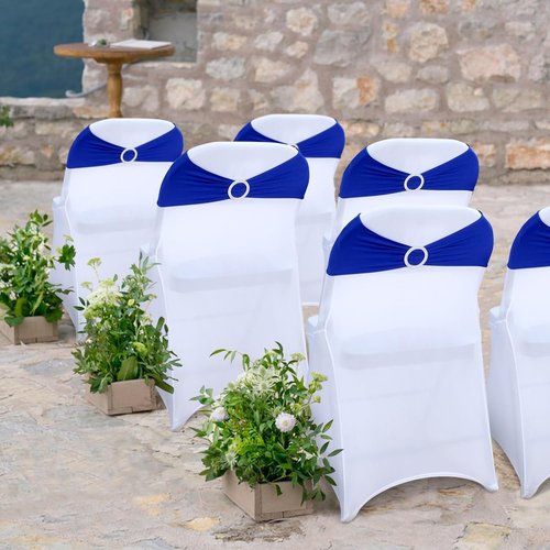 LEBENGURU Royal Blue Spandex Chair Sashes - 30pcs Premium Stretch Bows with Buckle Slider for Weddings & Events