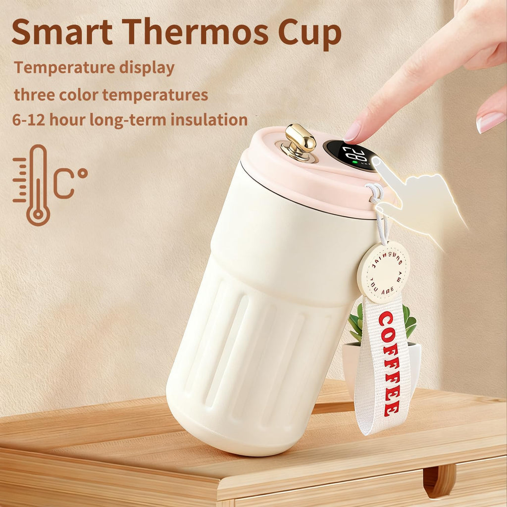 travel mugs for coffee,14 oz Stainless Steel Coffee Mug,Vacuum Insulated Tumbler with temperature display,Coffee Thermos Outdoor,Camping Mug with Leak-Proof Lid,Portable Cups for Keep Hot/Ice