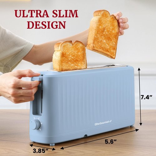 Elite Gourmet ECT2517OX SLIMTOAST™ 2-Slice, Long Slot Toaster, Cool-touch Body, 6 Toast Settings & Cancel Function, Extra Wide 1.5” Slot Easily Fits Bread, English Muffins, Bagels & Waffle, Ocean Blue