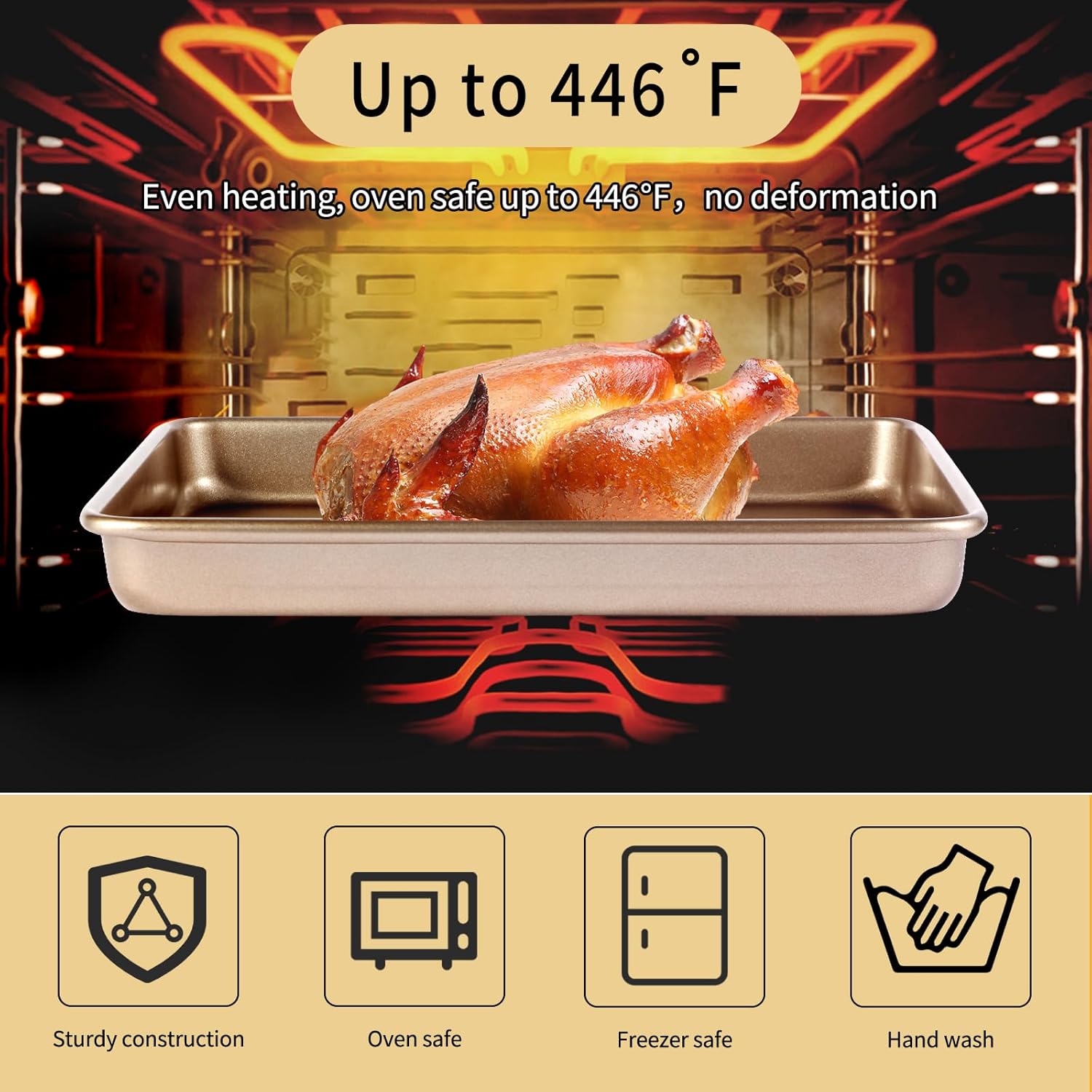 Small Cookie Sheet Pan 9x11 Inch - Nonstick Baking Tray 2-Pack | Heavy Duty Carbon Steel, Gold Finish