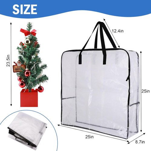 Extra Large Wreath Storage Container by [Brand Name] - 25-Inch Transparent Bags with Zipper & Handles | Waterproof & Foldable