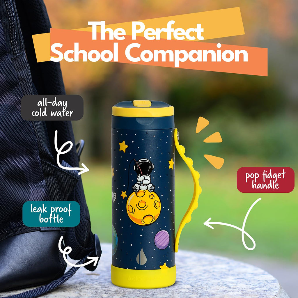 Elemental Iconic Kids Water Bottle for School - 100% Leak-Proof Insulated Water Bottles with Straw Lid & Pop-It Handle for Boys & Girls - Triple-Wall Insulated & BPA-Free, 14oz – Little Astronaut
