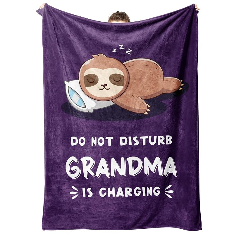 Grandma Is Charging Sloth Blanket 60x50 in Purple – Funny Gift for Grandma