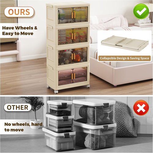 28 Qt Plastic Storage Bins - Stackable Organizer with Lid & Wheels | 4-Pack for Home Organization