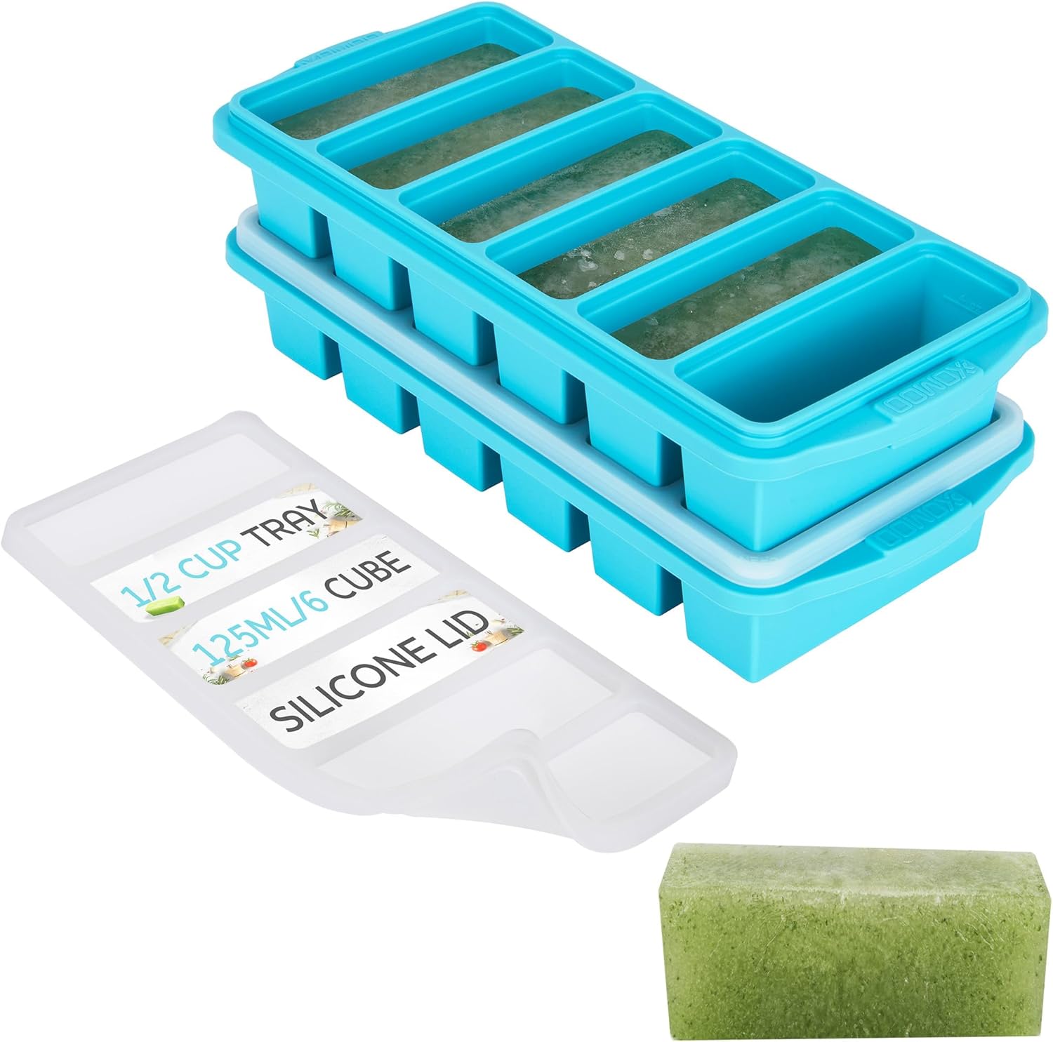 Skiennix 1/2 Cup Silicone Freezer Tray - 2-Pack Molds With Lid for Meal Prep & Freezing, Oven & Dishwasher Safe