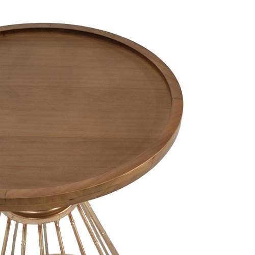 Christopher Knight Home Aurl Hollow Edge End Table, Round Side Table, Wooden Concave Tabletop, Iron Frame Side Desk, No Assembly Needed, Pine Wood Tea Desk for Living Room Home, Gold+Natural