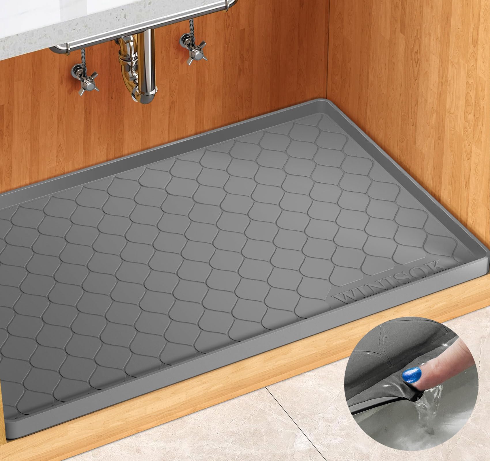 Winisok Silicone Under Sink Mat 19" x 19", kitchen Essentials and Gadgets, Shelf liner and Cabinet Protector, Home Organizers and Storage, Waterproof Bathroom Tray