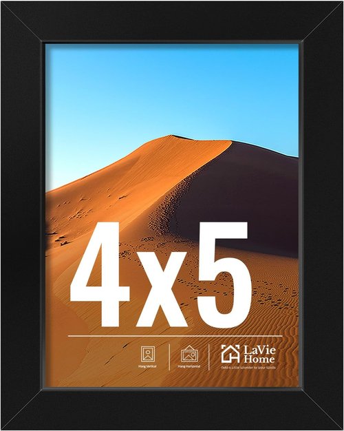 LaVie Home 4x5 Picture Frame - Classic Black Wall Display Frame with HD Plexiglas | Vertical & Horizontal Use