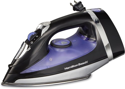 Hamilton Beach Steam Iron - Powerful 1200 Watts Garment Steamer with Stainless Steel Soleplate, Black