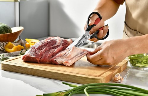 Heavy Duty Kitchen Scissors by [Brand Name] - Versatile Shears for Meat, Vegetables | 9.25 Inch Black & Red