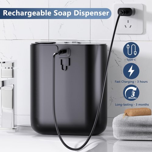 Ipefan Automatic Soap Dispenser,9 Levels Dish Soap Dispenser for Kitchen Sink,Touchless Liquid Hand Soap Dispenser for Bathroom,16.9oz/500ml,1200mah Rechargeable,Wall Mount & Countertop