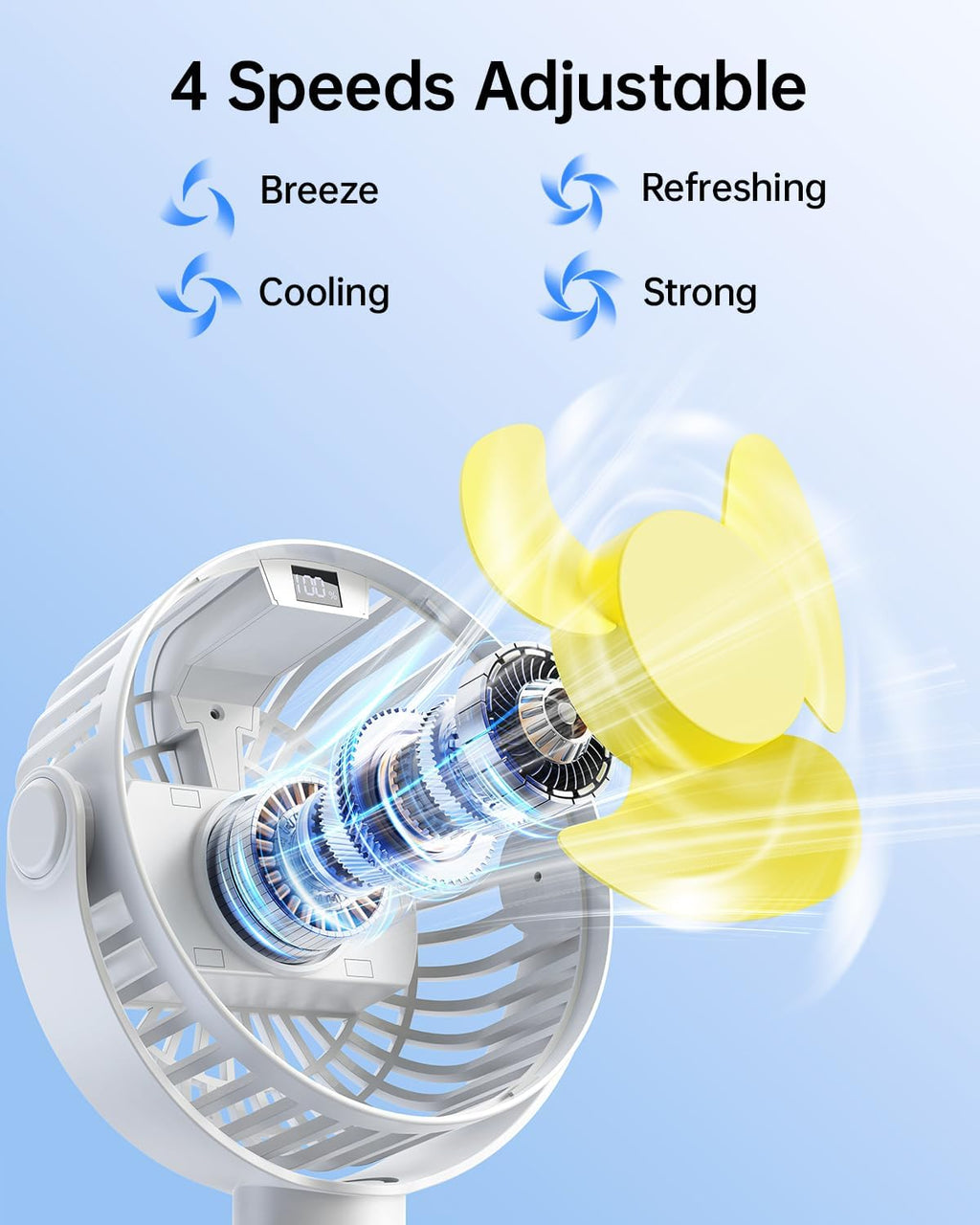 Sweetfull Portable Stroller Fan - 4-Speed Rechargeable Mini Clip-On Fan with LED Display | 360° Rotation, Ideal for Baby Travel (White)