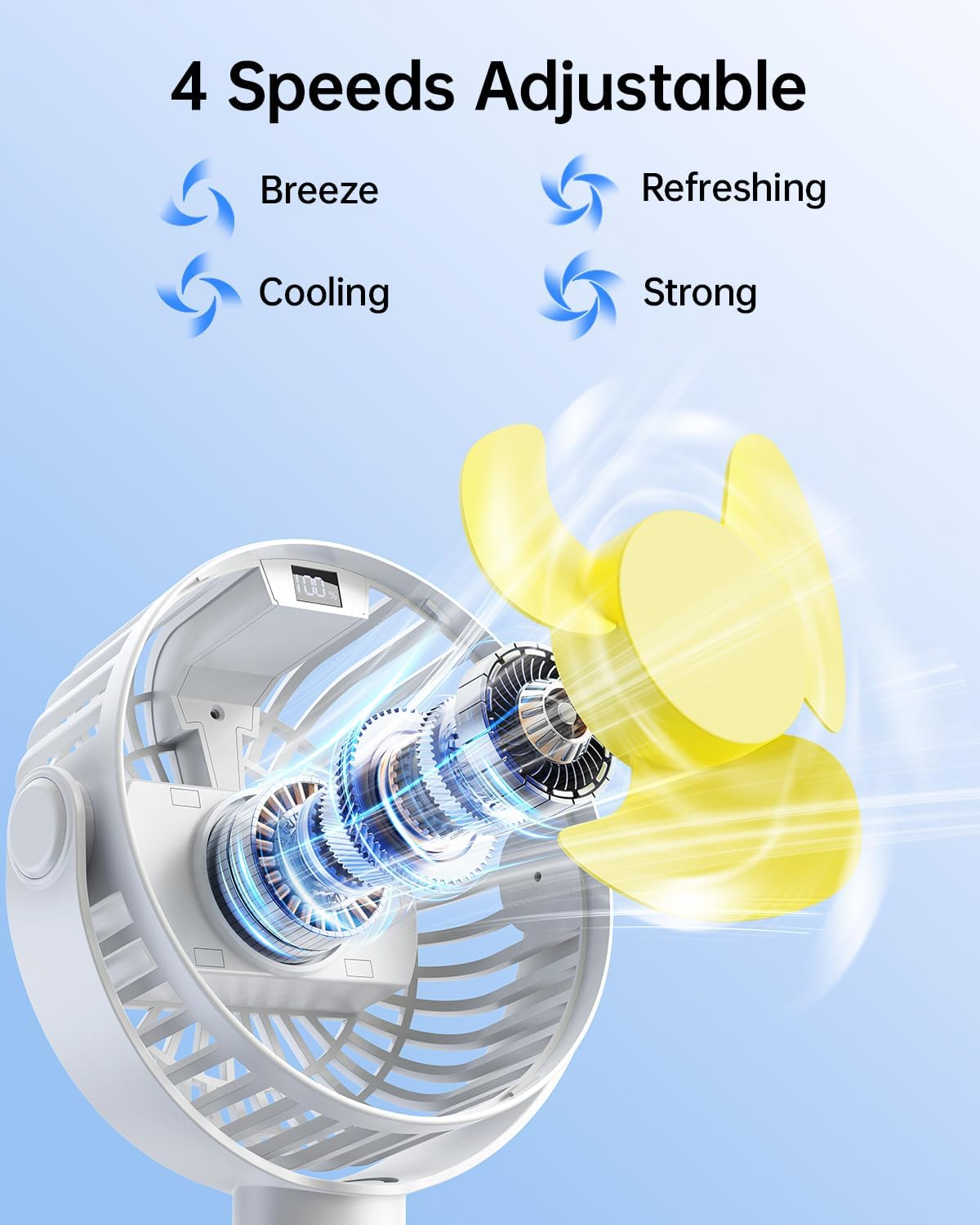 Sweetfull Portable Stroller Fan - 4-Speed Rechargeable Mini Clip-On Fan with LED Display | 360° Rotation, Ideal for Baby Travel (White)