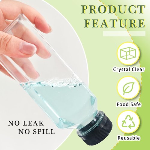 Slomg 3 Pcs 12oz Plastic Juice Bottles with Caps, Disposable Clear Juicing Containers with Brush and Labels, Reusable Empty Bulk Travel Water Bottles for Milk Tea Coffee Smoothie Drink Beverages
