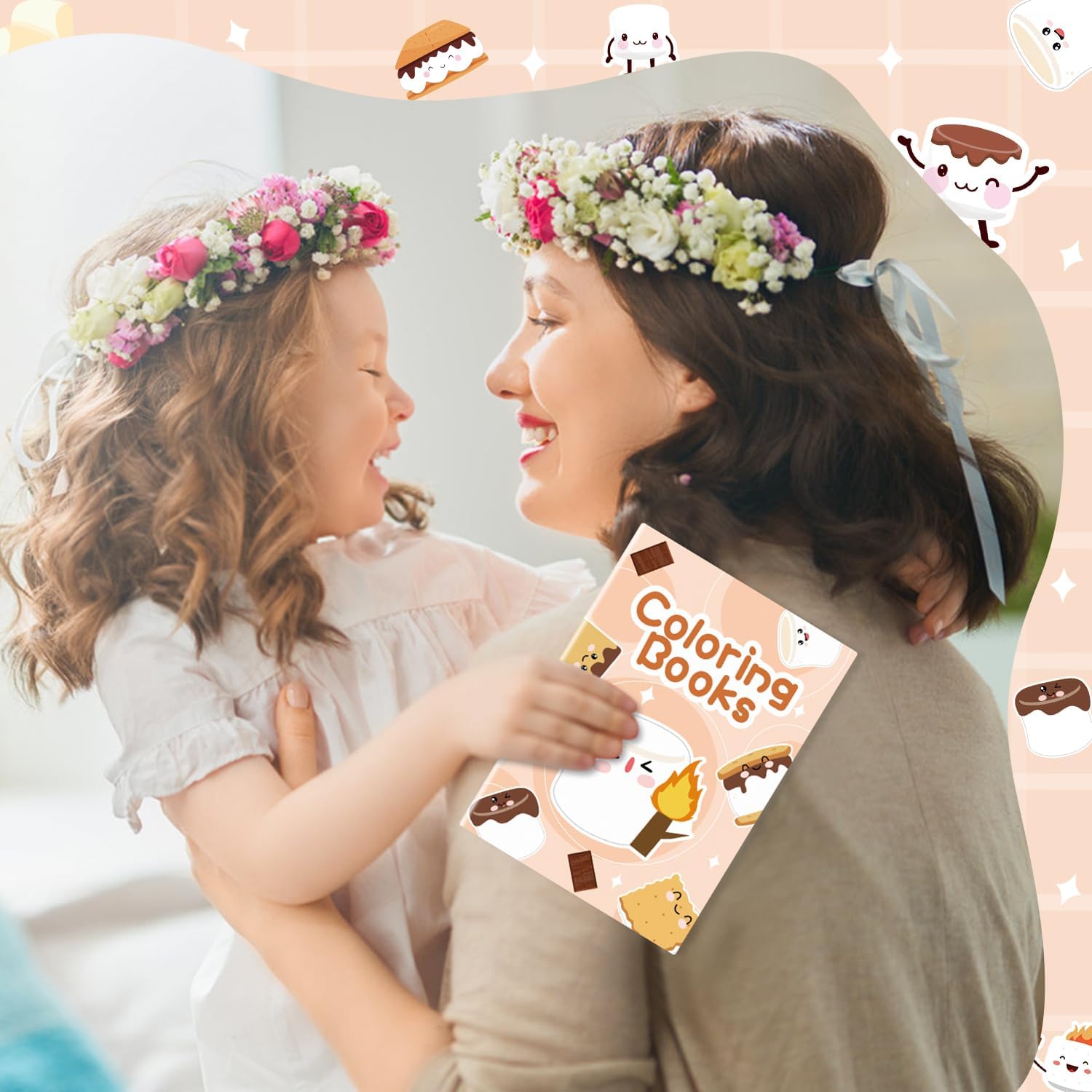 Marshmallow Mini Coloring Books - 24Pcs Campfire-Themed Art Set for Kids' Birthday Party Favors