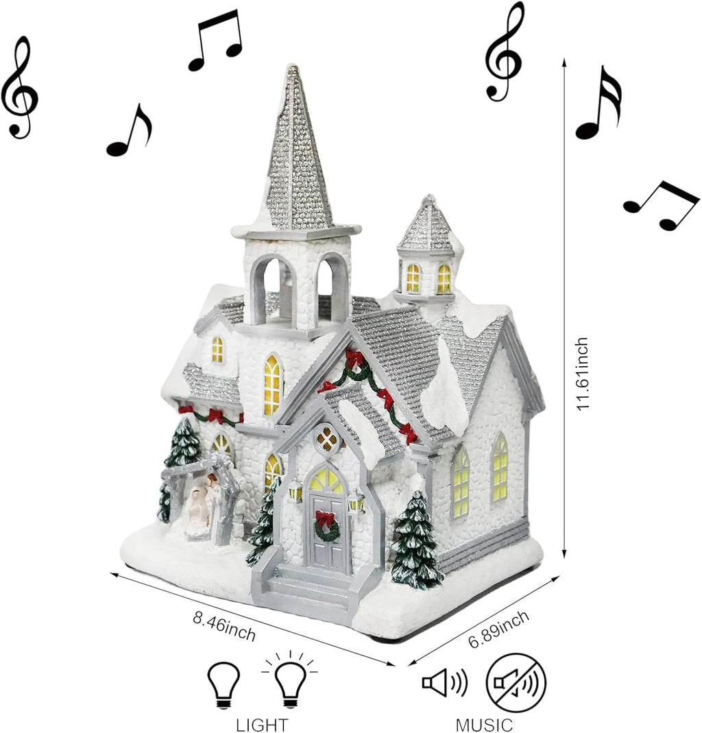 Moments In Time Lighted Musical Church - 11.7” Hand-Painted Christmas Village House | LED Décor Gift