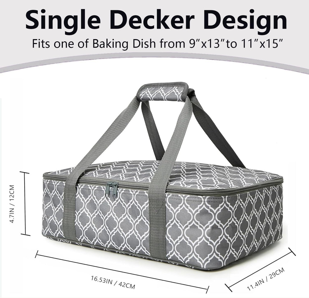 Skiennix Insulated Casserole Carrier Bag - Portable Food Transport Tote for 9x13" Dish | Silver Gray