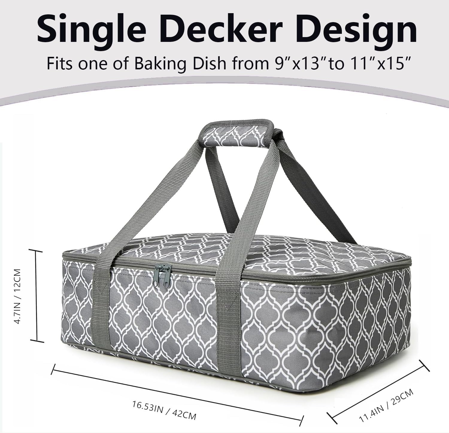 Skiennix Insulated Casserole Carrier Bag - Portable Food Transport Tote for 9x13" Dish | Silver Gray