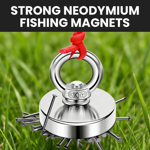 DIYMAG Neodymium Fishing Magnet - 350 Lbs Pulling Force with Countersunk Hole | 1.97 Inch Diameter for River Retrieval