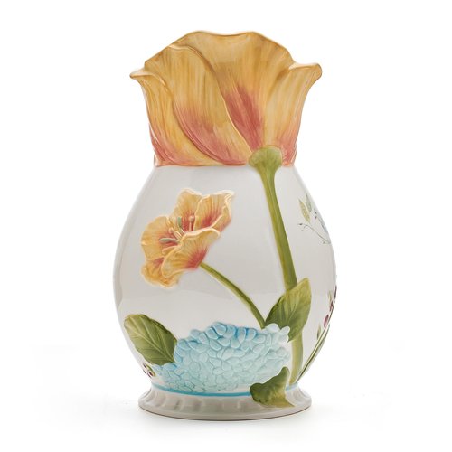 Fitz and Floyd Meadow Floral Pitcher Vase, 2.5 Quart