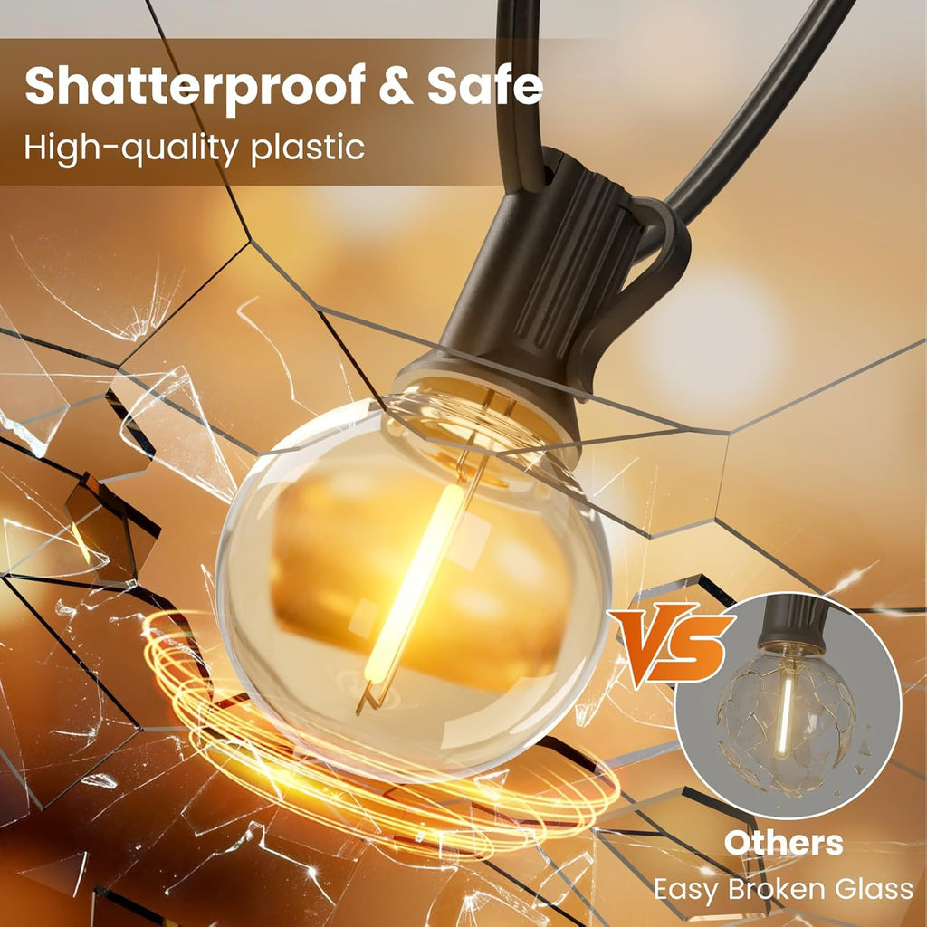 RTTY Outdoor String Lights - 150 FT Waterproof G40 Shatterproof LED Bulbs | Dimmable Globe Lighting for Patio, Bistro, Backyard, and Cafe - Warm White