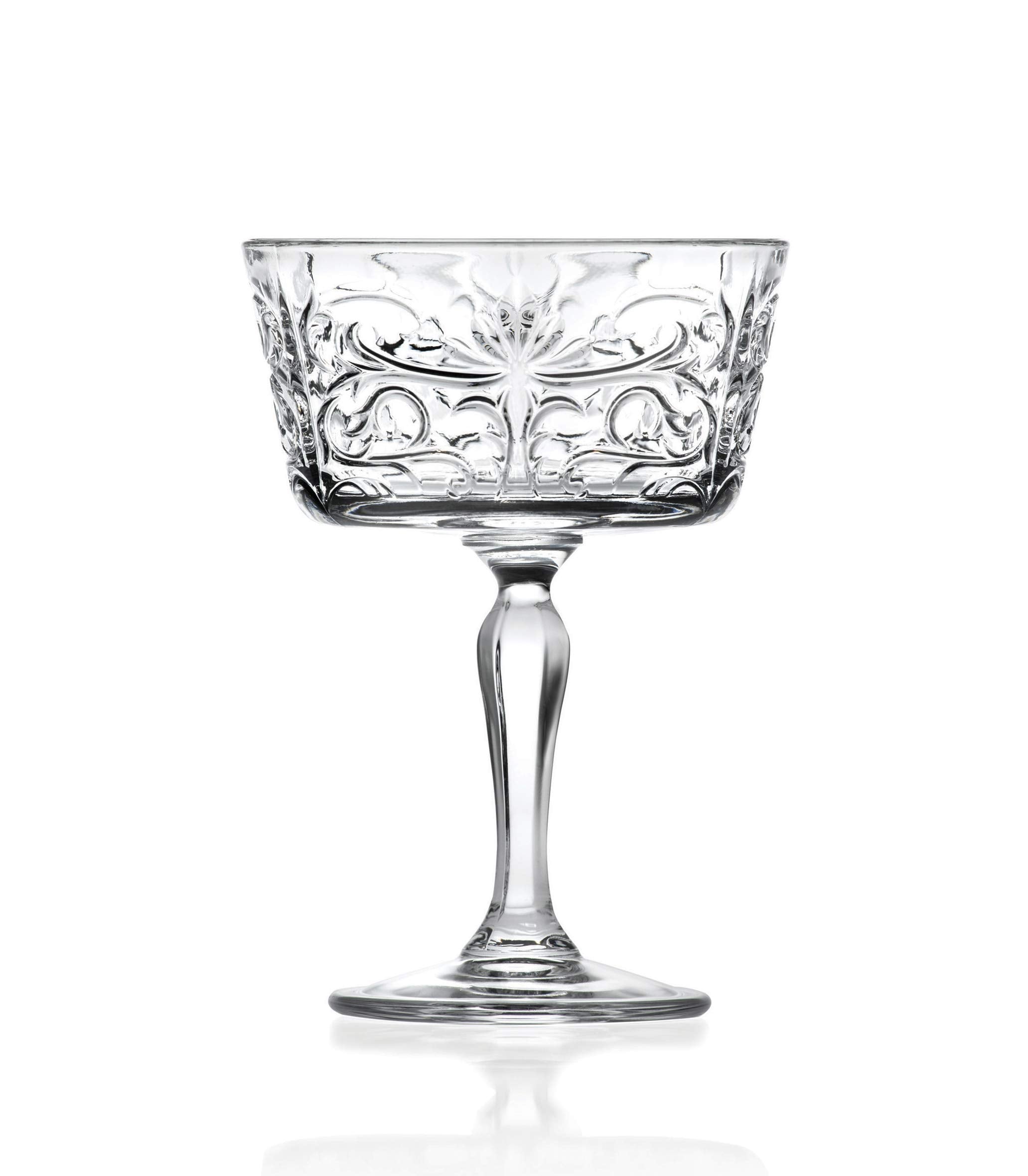 Barski Champagne Glasses - Flute - Saucer - Belle Coupe - Set of 6 Glasses - Glass Crystal - Glass has Tattoo Design -9 oz Made in Europe