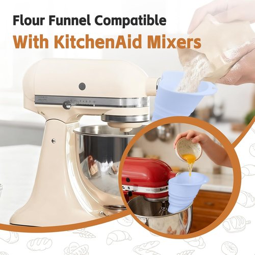 KitchenAid Flour Funnel - Easy Pour Anti-Splash Mixer Attachment for 4.5-5 Qt Tilt-Head Mixers | Dishwasher Safe, Blue