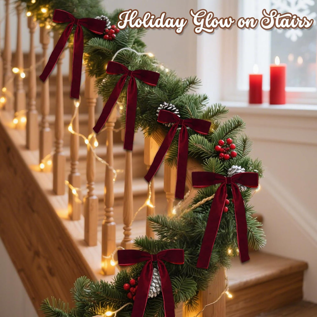 Regine Switzerland Burgundy Velvet Christmas Tree Bows - 18 Pcs Holiday Decorations (5x7", 1" Wide)