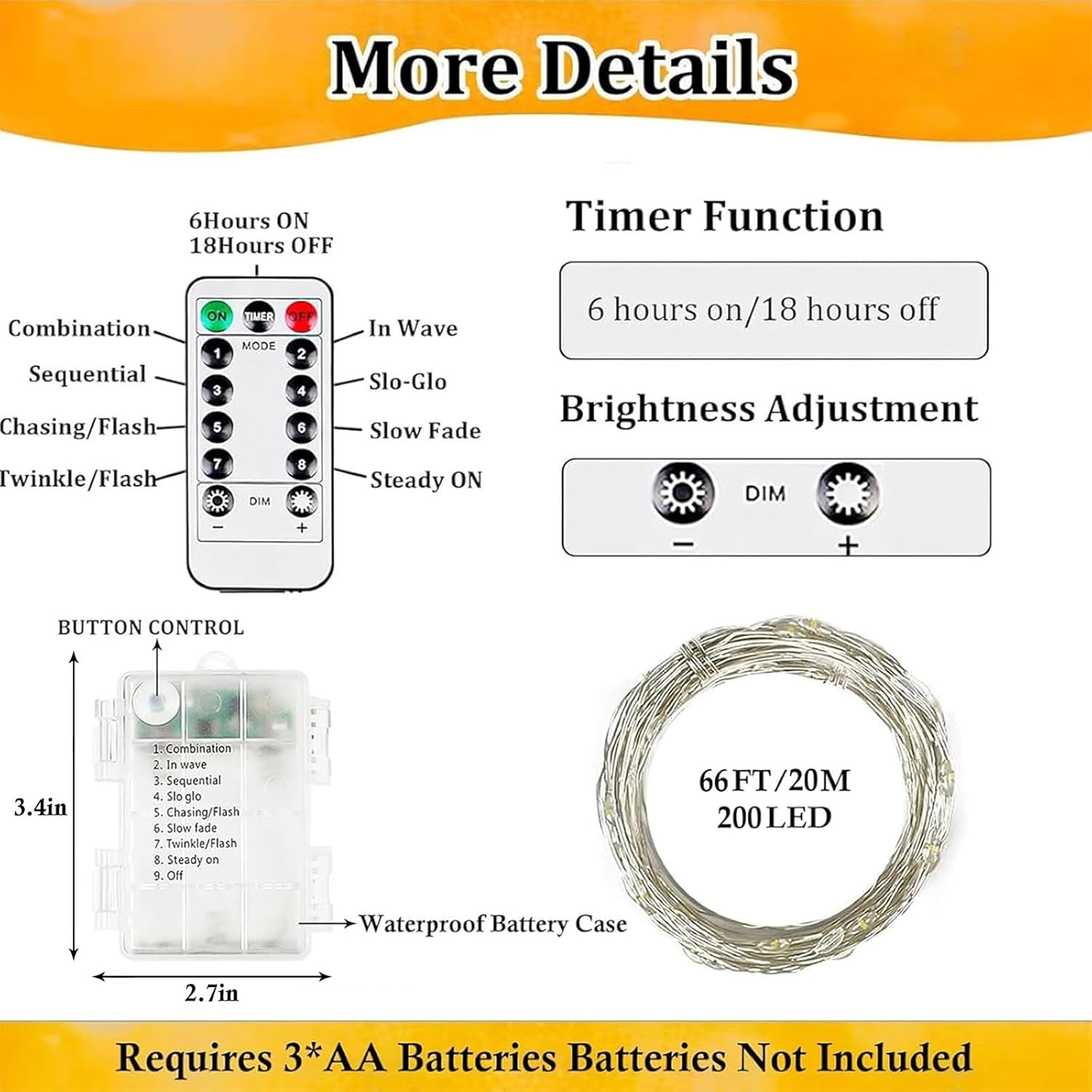 Skiennix 2-Pack Battery Operated Fairy Lights - 66FT 200 LED Waterproof String Lights | 8 Modes with Timer for Indoor & Outdoor Decor (Warm White)