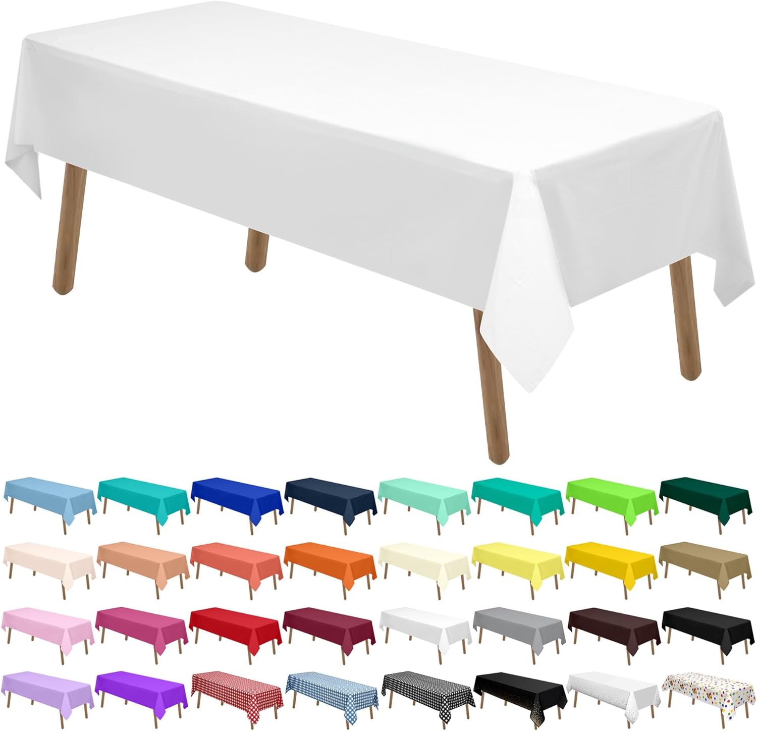 PARTY ULYJA Disposable White Plastic Tablecloths - 54 x 108 Inch for Bridal Showers & Events