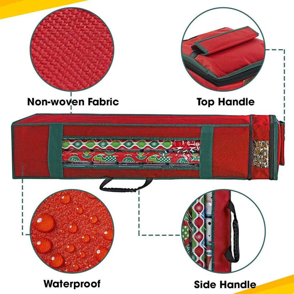 ProPik Wrapping Paper Storage Bag - Heavy Duty with Pocket & Clear Window | 47 x 10 x 10 Inch, Red