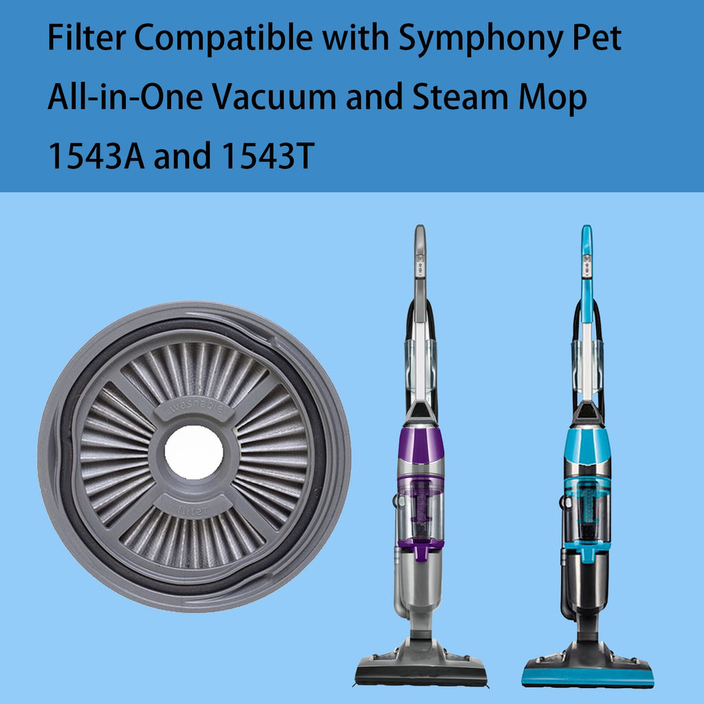 Aolleteau 1543 Filter Compatible with Bissell Symphony Pet All-in-One Vacuum and Steam Mop 1543 Series, 15436, 15437, 15438, Compare to Part# 1606886 （1 Pack Vacuum Filter & 1 Pack Foam Filter）