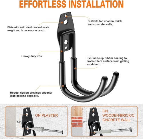 HUPBIPY Heavy Duty Garage Hooks - J-Shaped Wall Mounted Tool Organizer | 4 Pack for Ladders, Bikes, and More
