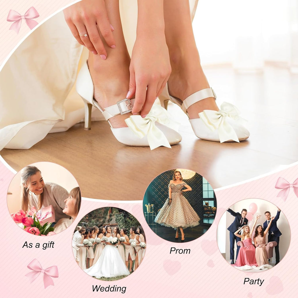 M METERXITY Bow Shoe Clips - Elegant Satin Detachable Buckles for Women | 2-Pack, Perfect for DIY Decor & Weddings