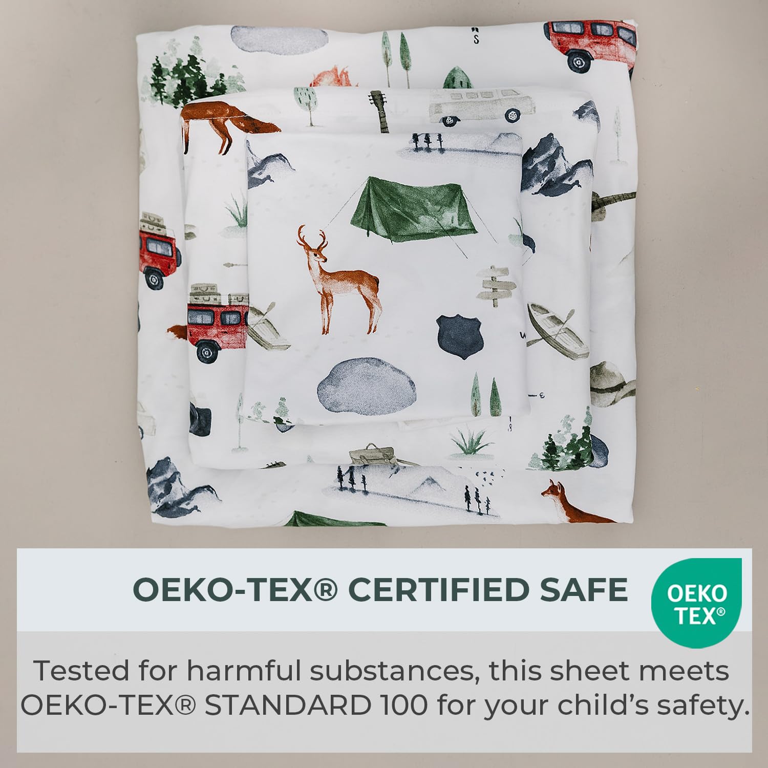 Pobibaby Premium Twin Full Sheets Sets, Kids Double Bed Sheets in Cotton Blend | Ultra-Soft Woodland Camping Print with Fitted Sheet, Flat Sheet & Pillowcases (Twin Explore)