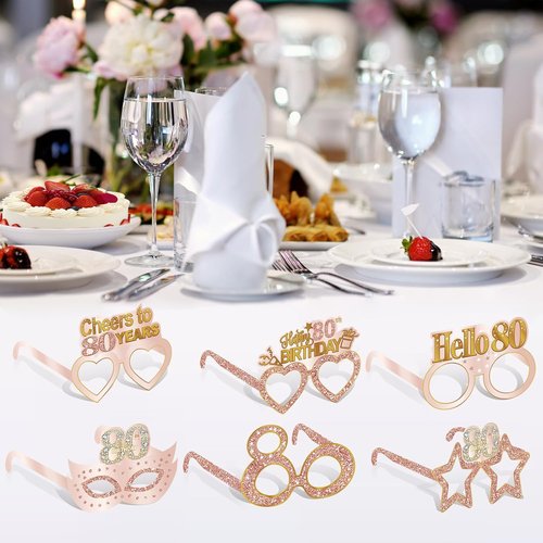 Guiruiy 24PCS 80th Birthday Eyeglasses - Pink Rose Gold Party Decorations for Women