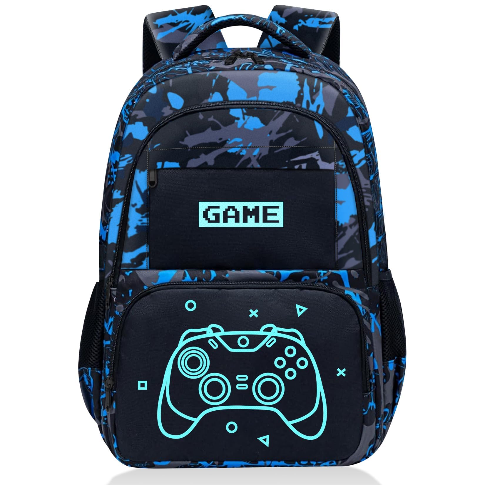 Fitvc Glow in The Dark Backpack for Boys - Game Boys Backpack for Kids Children Teens Elementary Middle School - 17″ Gamer Bookbag Travel Back Pack for Age 6-18