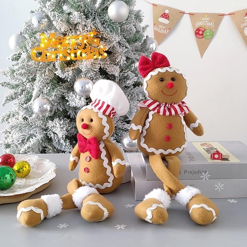 BALONAR Christmas Plush Gingerbread Man - 15-Inch Soft Doll with Chef Hat & Bowknot | Holiday Home Decor