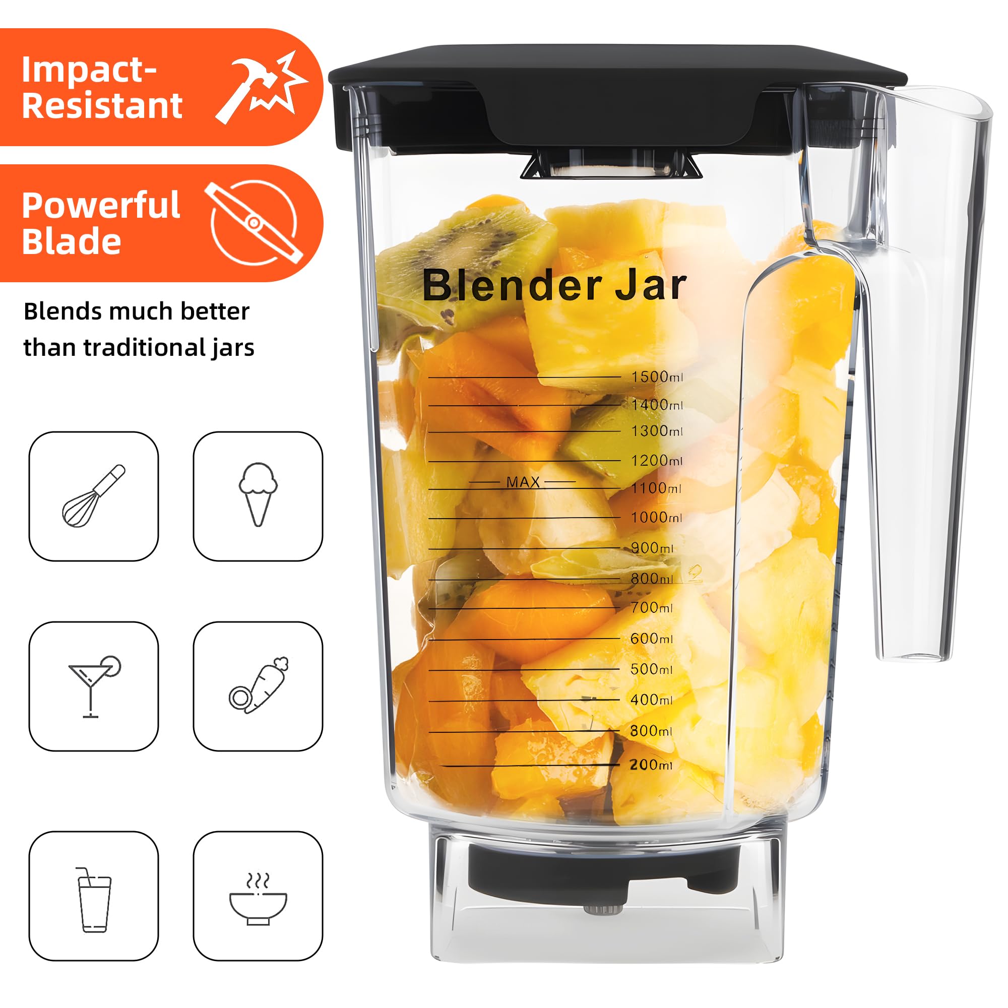 90 oz Replacement Jar Compatible with Blendtec Blender, Container Pitcher Fits All Consumer and Commercial Models, Includes Blade and Lid